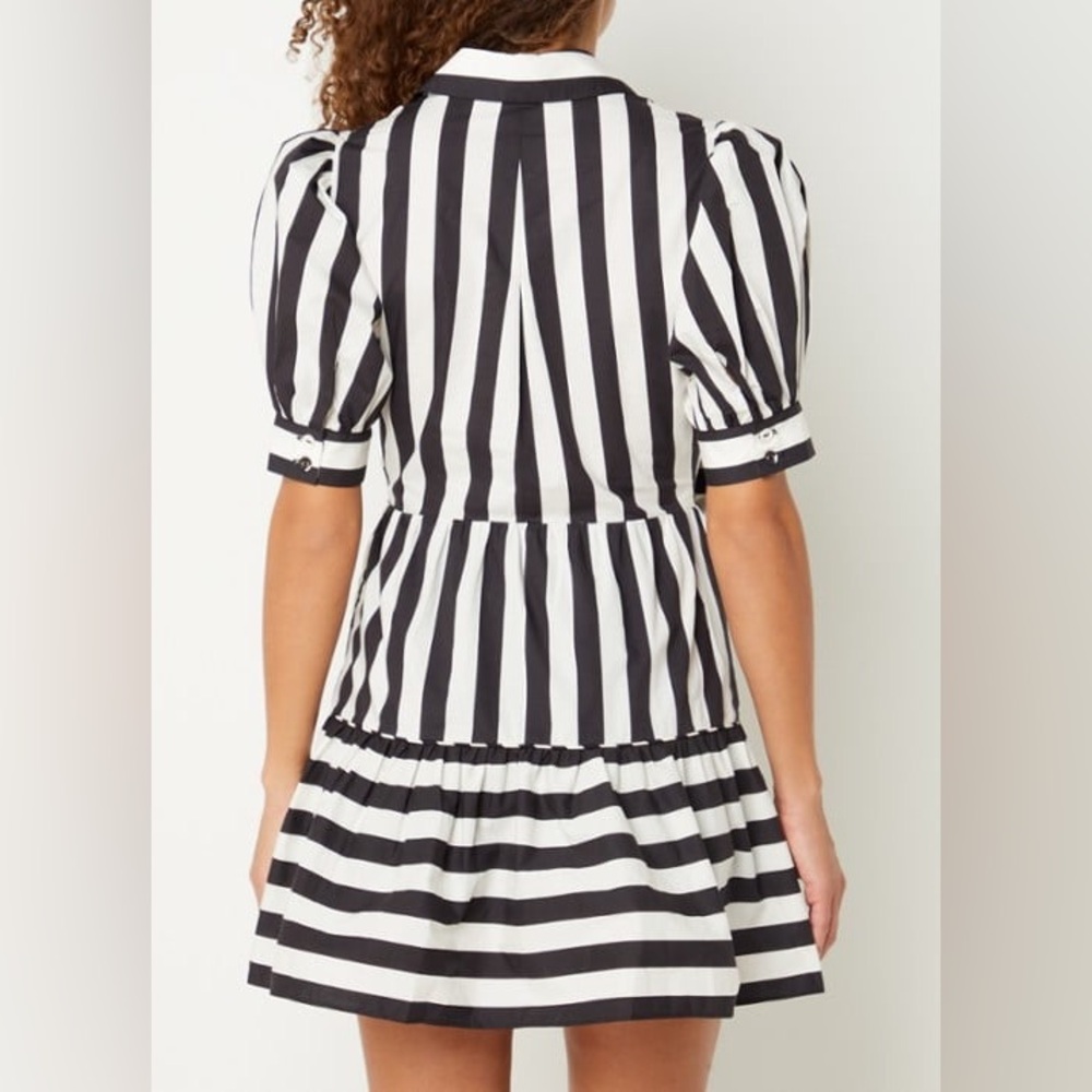 NWOT FARM Rio Mixed Stripes Black & White Short Sleeve Mini Dress Women’s XXS - Picture 4 of 16